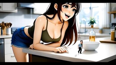 Tiny Man in Kitchen - AI Giantess Vore