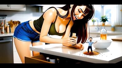 Tiny Man in Kitchen - AI Giantess Vore