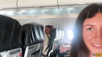 Risky public blowjob on a plane - we got caught!