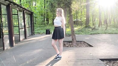Beautiful smoking babe in the forest was fucked in ass and pissed in her mouth