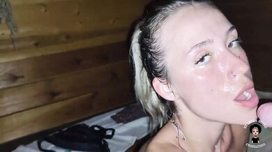 Fucked a hot teen neighbor in a Russian bath. Massive cumshot