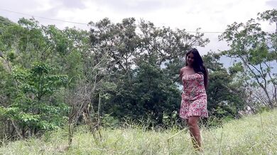 Busty and big-assed stepmother fucks a perverted old man outdoors