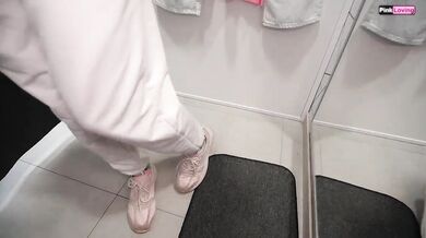 Fucked in the pimeroom of a sales consultant. Pussy rubbing - pinkloving