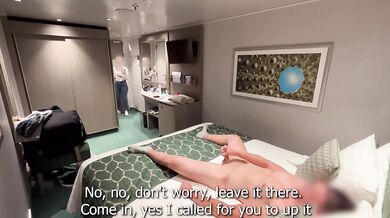 The girl at the hotel reception brings me a soda and helps me finish cumming