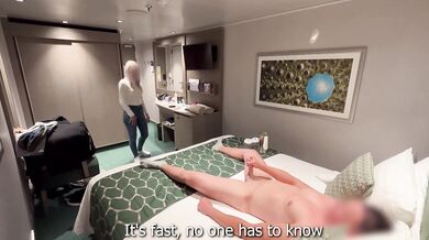 The girl at the hotel reception brings me a soda and helps me finish cumming