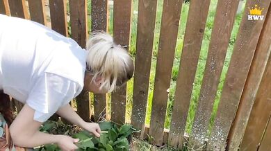 POV: Village vibe. Mature married MILF got stuck in the fence, a neighbor helped and fucked her.