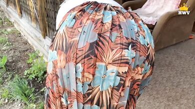 POV: Village vibe. Mature married MILF got stuck in the fence, a neighbor helped and fucked her.