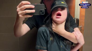 Risky public sex in the toilet. Fucked a McDonald's worker because of spilled soda! - Eva Soda