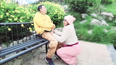 Big-assed stepmother has sex outdoors with a perverted old man