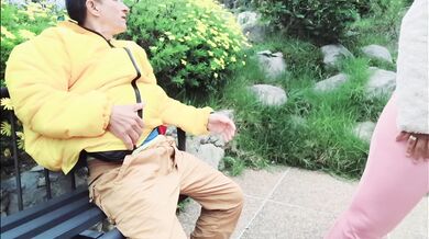Big-assed stepmother has sex outdoors with a perverted old man