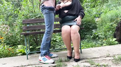 Perverted mother-in-law made me cum on her clothes in the park