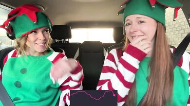Nadia Foxx & Serenity Cox as Horny Elves cumming in drive thru with remote controlled vibrators / 4K