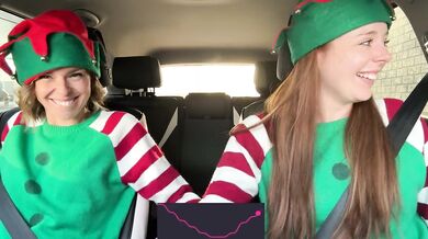 Nadia Foxx & Serenity Cox as Horny Elves cumming in drive thru with remote controlled vibrators / 4K