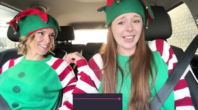 Nadia Foxx & Serenity Cox as Horny Elves cumming in drive thru with remote controlled vibrators / 4K