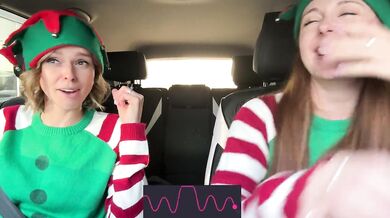 Nadia Foxx & Serenity Cox as Horny Elves cumming in drive thru with remote controlled vibrators / 4K