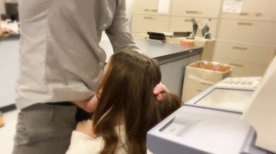 My bosses wife CATCHES me jerking off in the copy room then sucks my cock