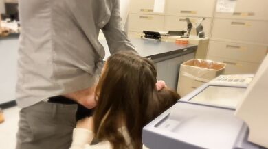 My bosses wife CATCHES me jerking off in the copy room then sucks my cock