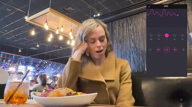 Public fun in changing room and restaurant with Lush remote controlled vibrator