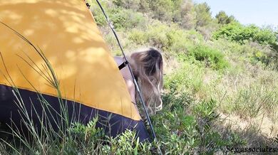 The tourist heard loud moaning and caught couple fucking in the tent.