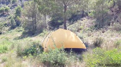 The tourist heard loud moaning and caught couple fucking in the tent.