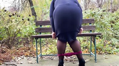 My perverted mother-in-law gets my cum in the park on a bench