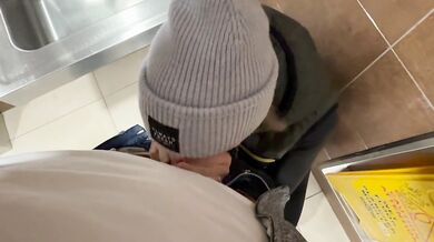 Cheating wife begs for creampie during sneaky hookup in public washroom