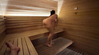 Really Risky and quick Fucking on a Public Sauna by hot latina milf - Lana Myers