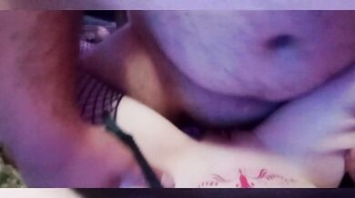 Petite redhead goth girl sucks in front of mirror and then get fucked hard