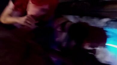 Petite redhead goth girl sucks in front of mirror and then get fucked hard