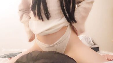 Petite cute girl dry humping pillow with pants and panties feet masturb lesbian