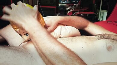 Teaching my inflatable girlfriend to give me a deep blowjob.