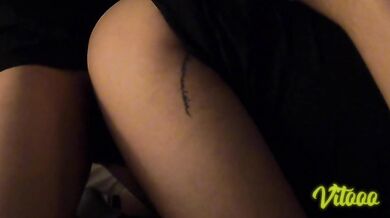 She sits shyly on my cock until I ejaculate