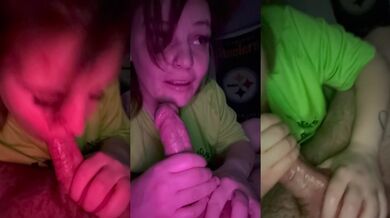 Hot brunette slut sucking a big cock