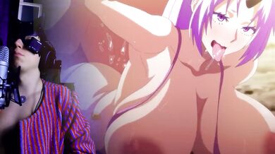 A one-horned slut moans under a huge cock, giving herself over to pleasure[eng sub]