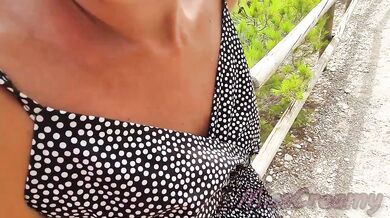 French Milf Blowjob Amateur on Nude Beach public in Greece to stranger with Cumshot - MissCreamy