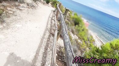 French Milf Blowjob Amateur on Nude Beach public in Greece to stranger with Cumshot - MissCreamy
