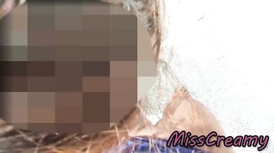 French Milf Blowjob Amateur on Nude Beach public in Greece to stranger with Cumshot - MissCreamy