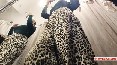 See-Through Seduction: Blonde with Big Boobs Tries on Transparent Outfits in Fitting Room, No Panties