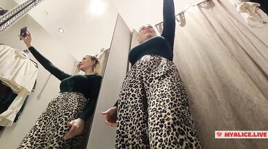 See-Through Seduction: Blonde with Big Boobs Tries on Transparent Outfits in Fitting Room, No Panties