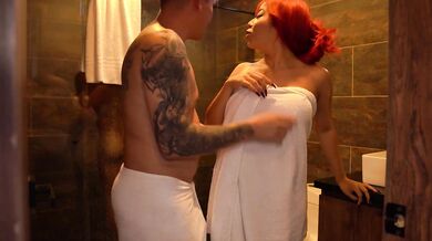 Fucking my friend's cheeky wife in the bathroom in secret while he showers