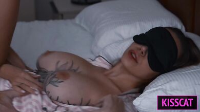 oops... Step son cums inside in blindfolded Step mom while husband showering at next door!