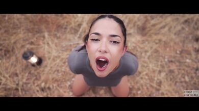 Beautiful PAWG gets ass punished and tied up for a piss drink in an olive grove