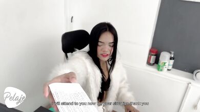 The secretary makes the patient wait a long time and he decides to go into the bathroom and fuck her