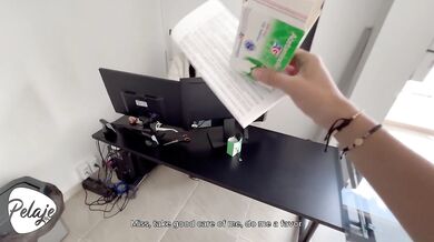 The secretary makes the patient wait a long time and he decides to go into the bathroom and fuck her