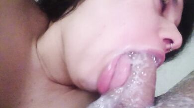 nervous tongue, rolling from side to side, licking the entire dick until he cums