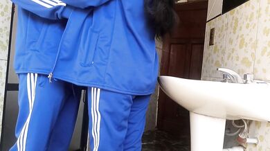 Schoolgirl in quickie in the school bathroom