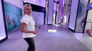 A salesgirl from a clothing store sucked off a customer's dick in the toilet of a mall