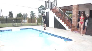 Beautiful Venezuelan girl gets fucked by the pool cleaner