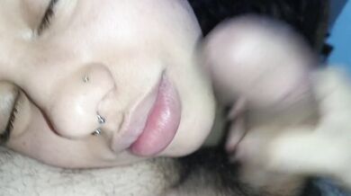 daddy cum on my lips, he jerked in face off until he cum right on my big lips‍