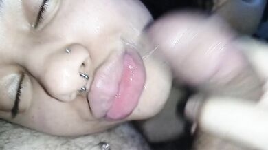 daddy cum on my lips, he jerked in face off until he cum right on my big lips‍
